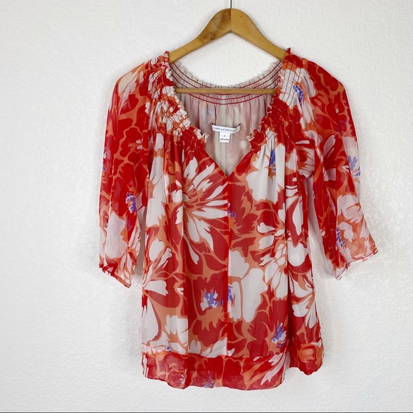 Diane Von Furstenberg Red Jennette Silk Blouse